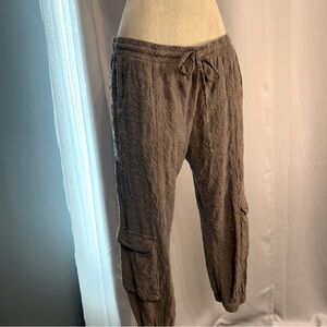 Johnny Was Women's Gray / Brown Cargo Cropped Textured Pants Stretch Waist Sz Sm